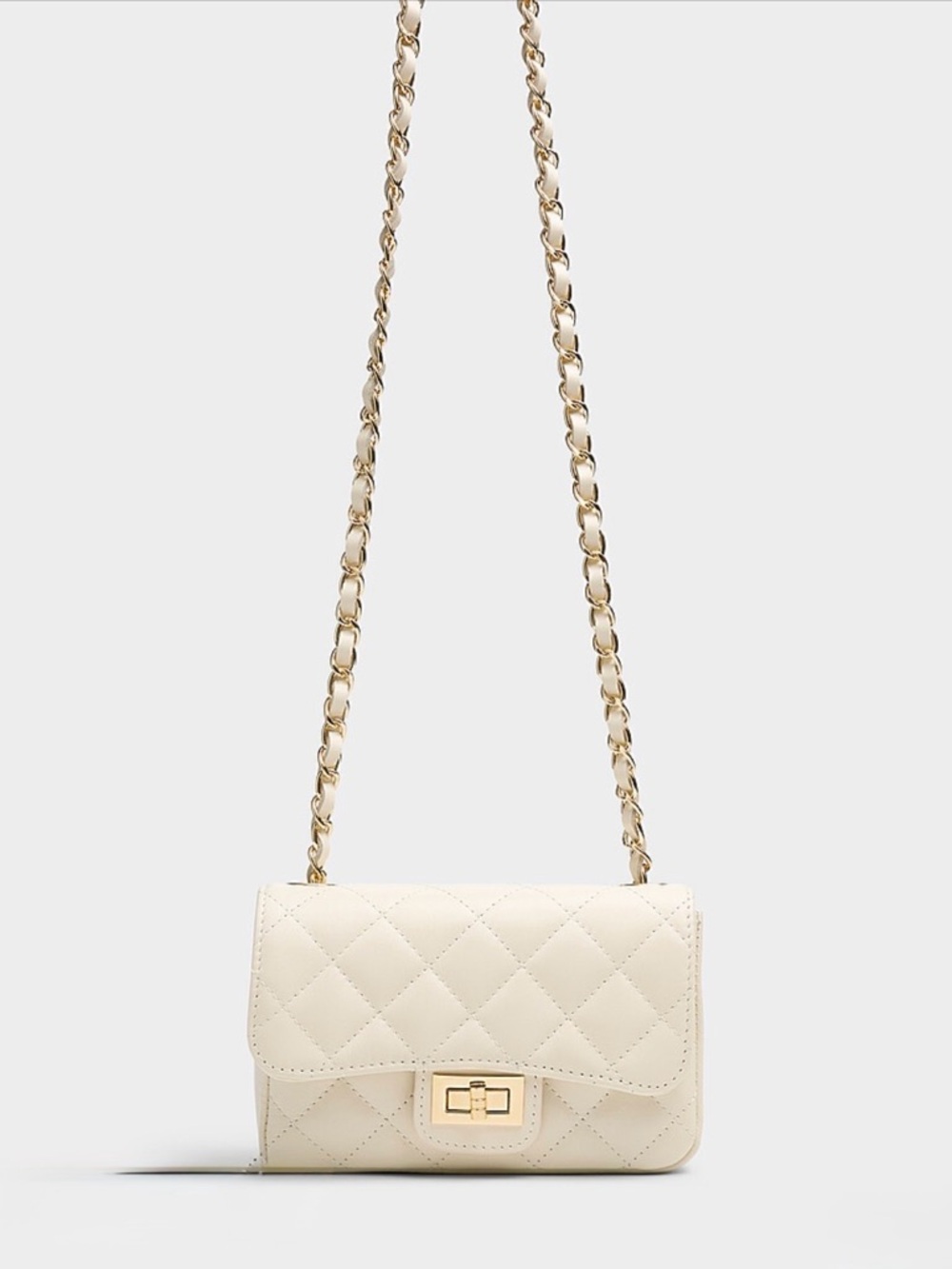Simons Small Quilted Smooth Leather Bag — Cream